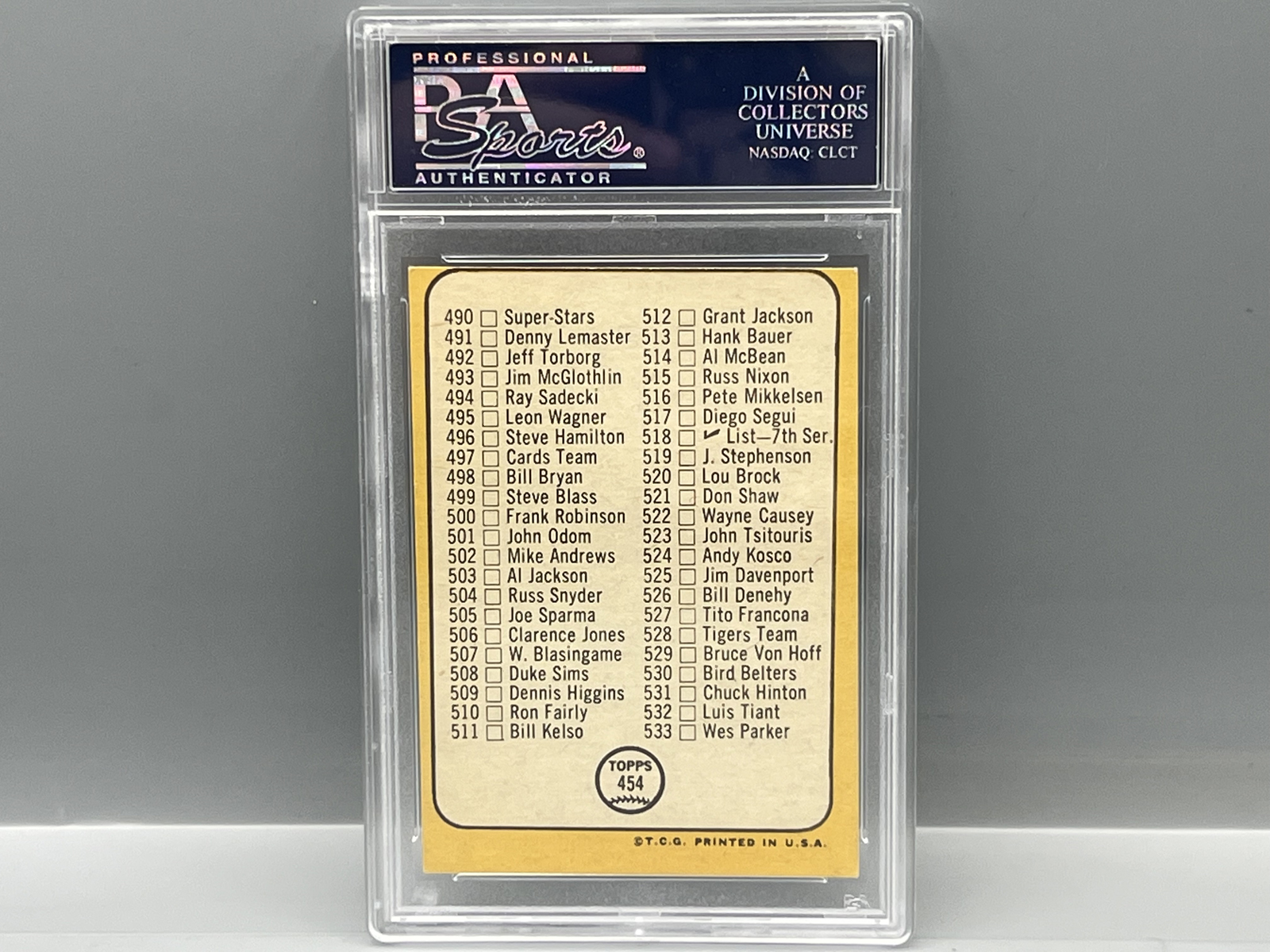 1968 Topps Frank Robinson Checklist 6th Series Neck Chain Shows Variation #454 PSA EX-MT 6 (MC)