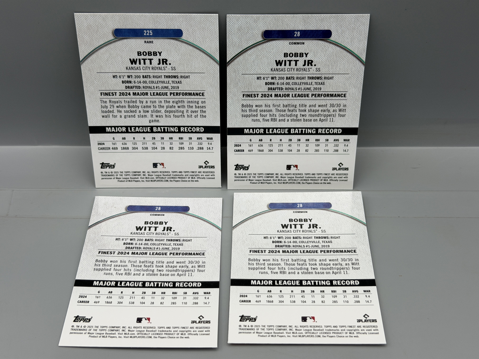 2024 Topps Finest Bobby Witt Jr Lot of 4 - Pink Rare #/200, Blue Common #/200