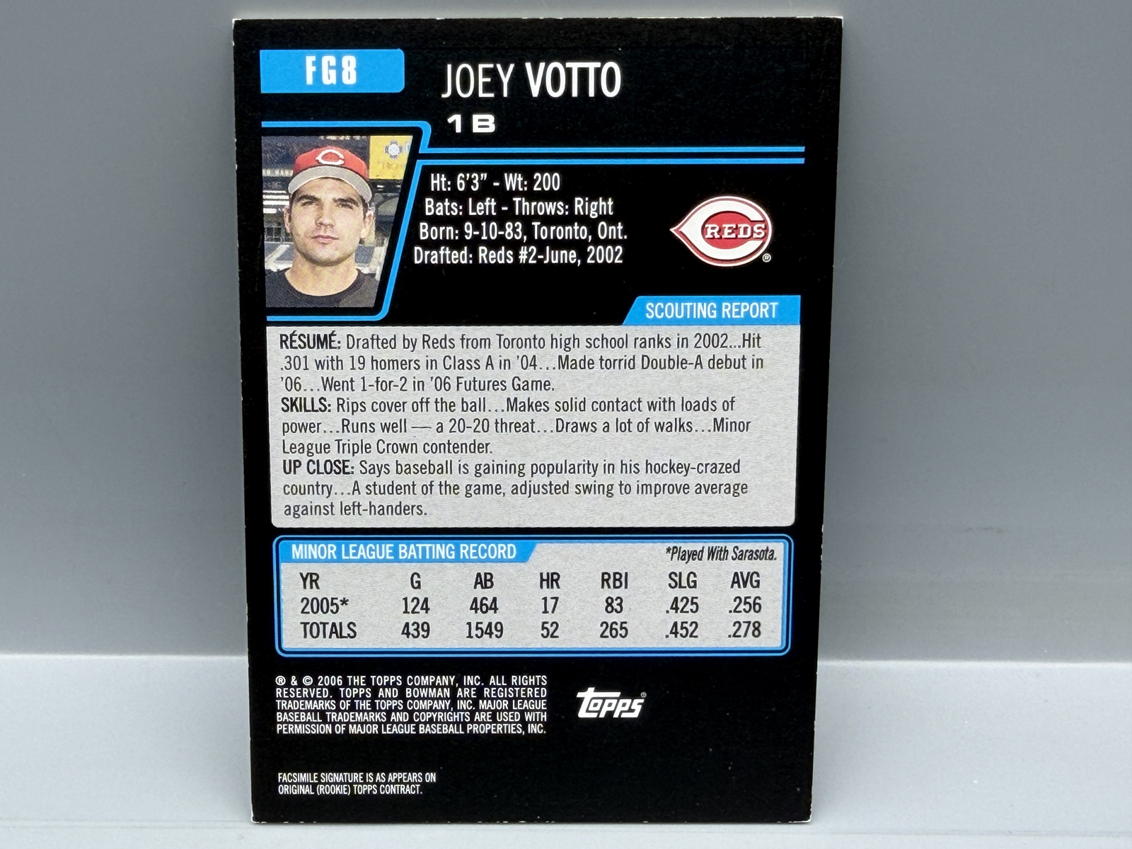 2006 Bowman Joey Votto Game Used Jersey RC/Prospect #FG8
