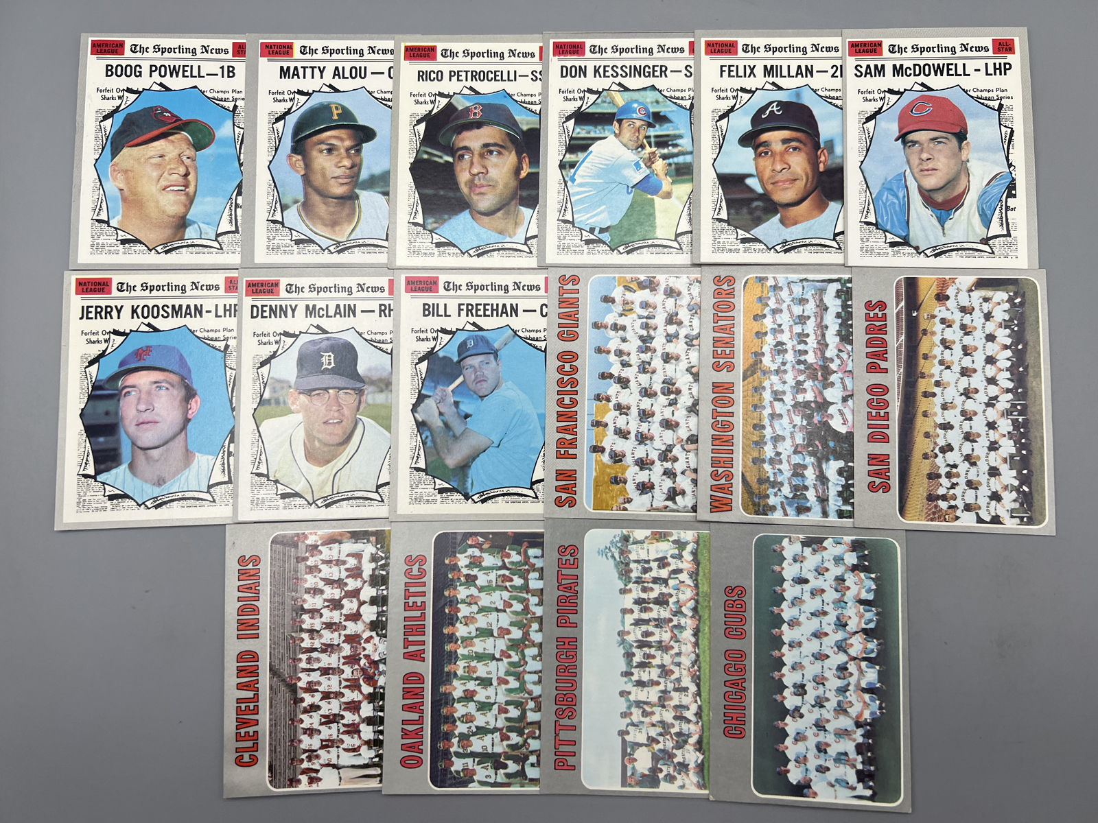 (16) 1970 Topps Baseball All Star & Team Cards - Varying Conditions
