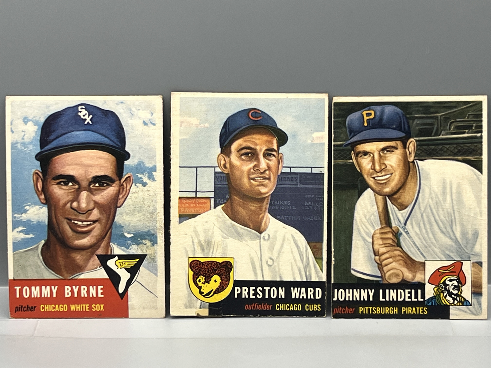 1953 Topps Tommy Byrne #123, Preston Ward #173, & Johnny Lindell #230