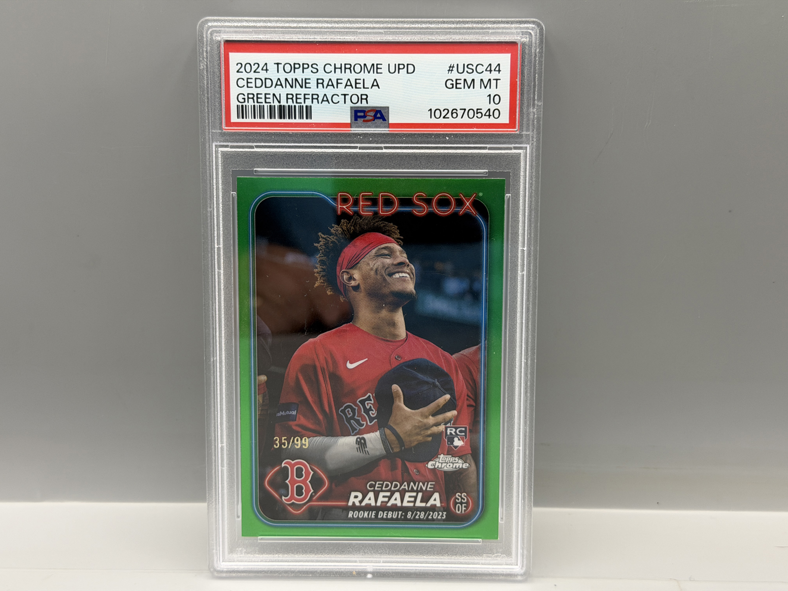 2024 Topps Chrome Update Ceddane Rafaela Green Refractor RC #/99 PSA Gem Mint 10
