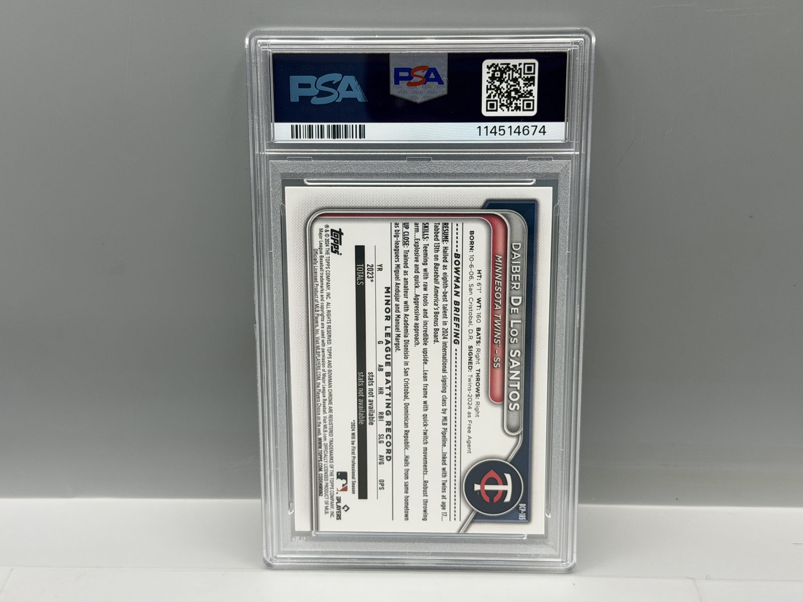 2024 Bowman Chrome Daiber De Los Santos Orange Shimmer 1st Bowman RC #10/25 PSA Gem Mint 10