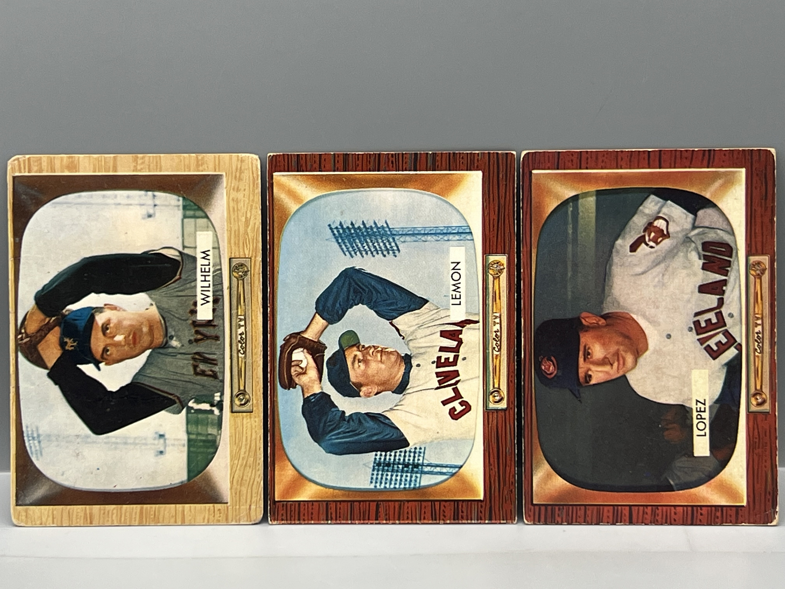 1955 Bowman Hoyt Wilhelm #1, Bob Lemon #191, & Al Lopez #308