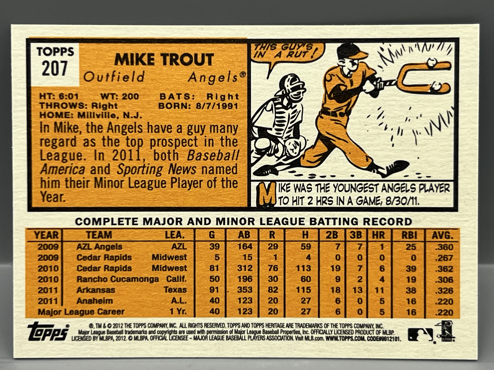 2012 Topps Heritage Mike Trout 2nd Year #207