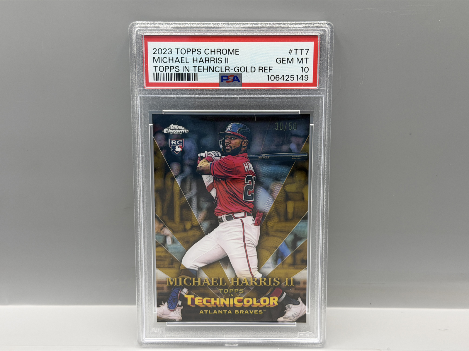 2023 Topps Chrome Michael Harris II Technicolor Gold Refractor Insert RC #30/50 PSA Gem Mint 10