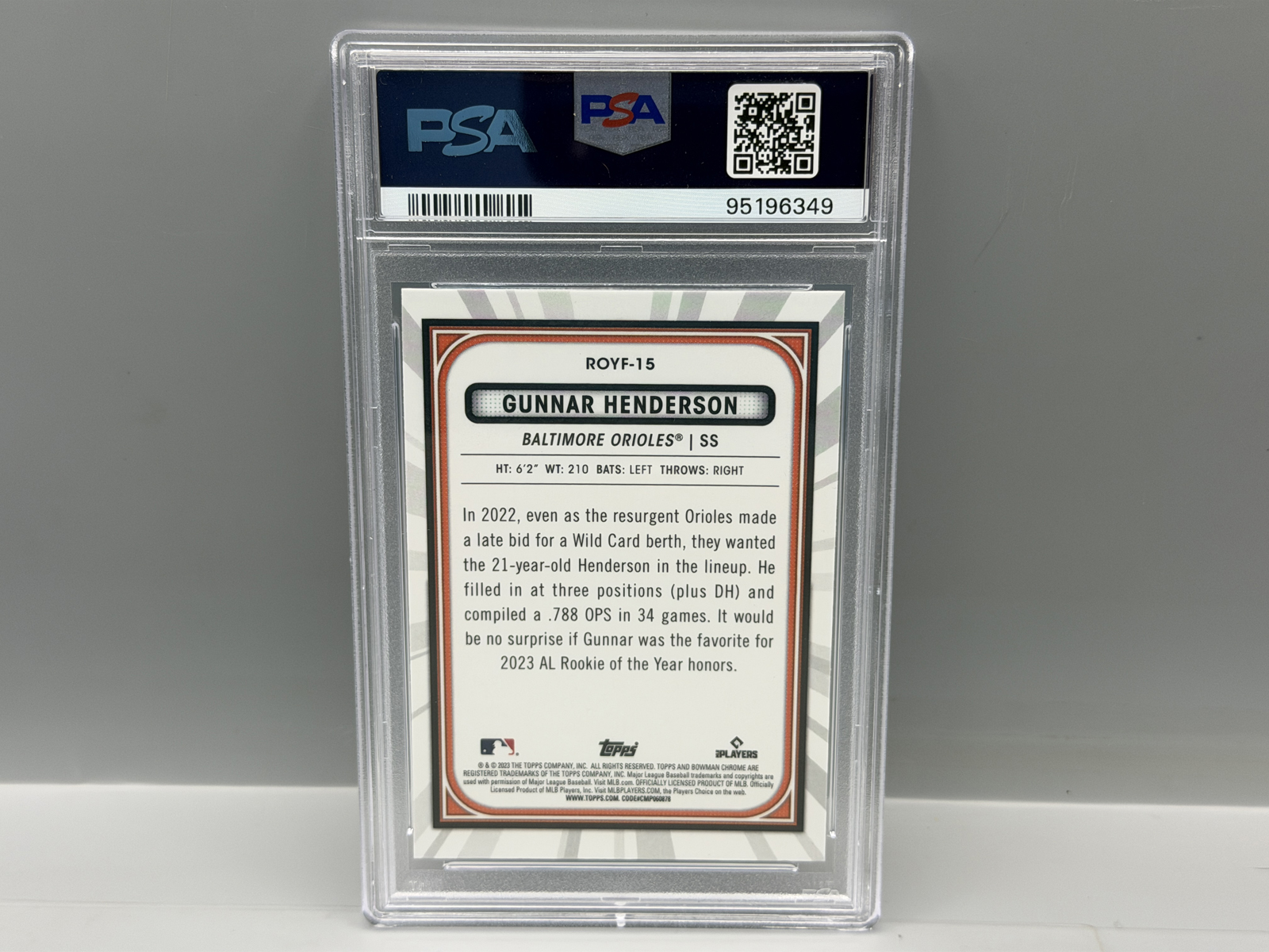 2023 Bowman Chrome Gunnar Henderson ROY Favorites Mega Mojo Refractor RC #15 PSA Gem Mint 10