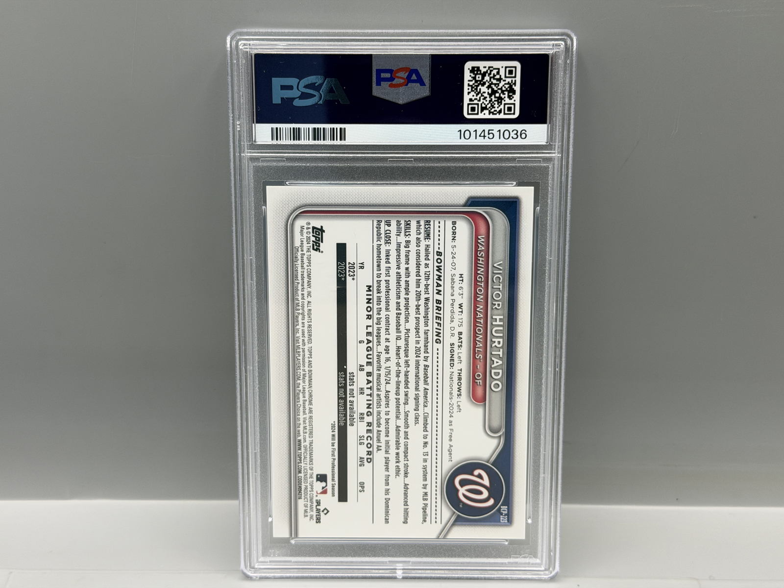 2024 Bowman Chrome Victor Hurtado Mojo Refractor Image Variation SP RC #223 PSA Gem Mint 10