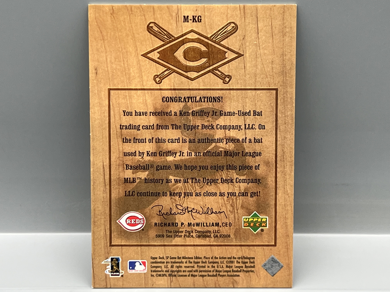2001 Upper Deck SP Ken Griffey Jr. Piece of The Action Game Used Bat Relic