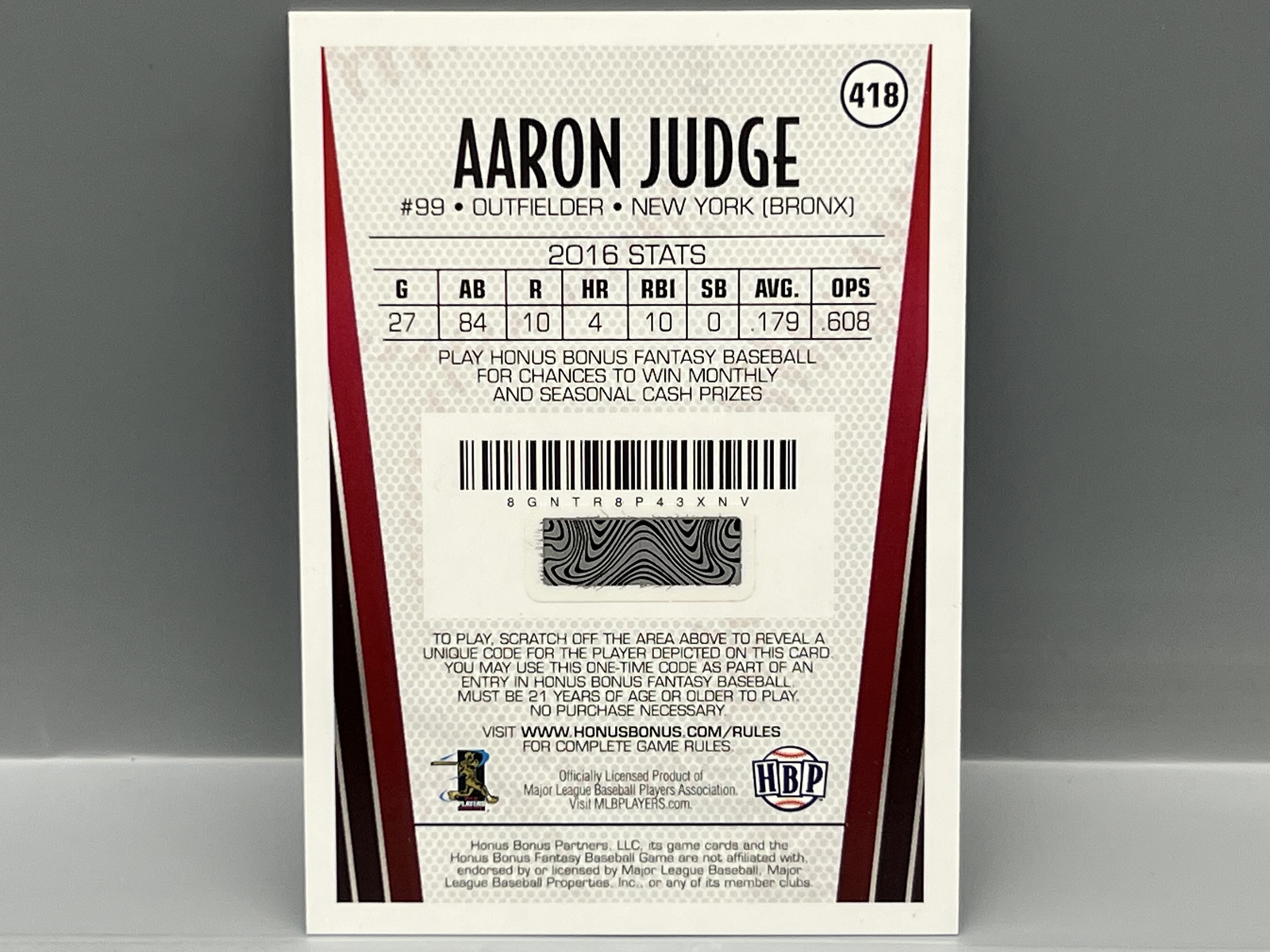 2017 HBP Honus Bonus Aaron Judge RC #418