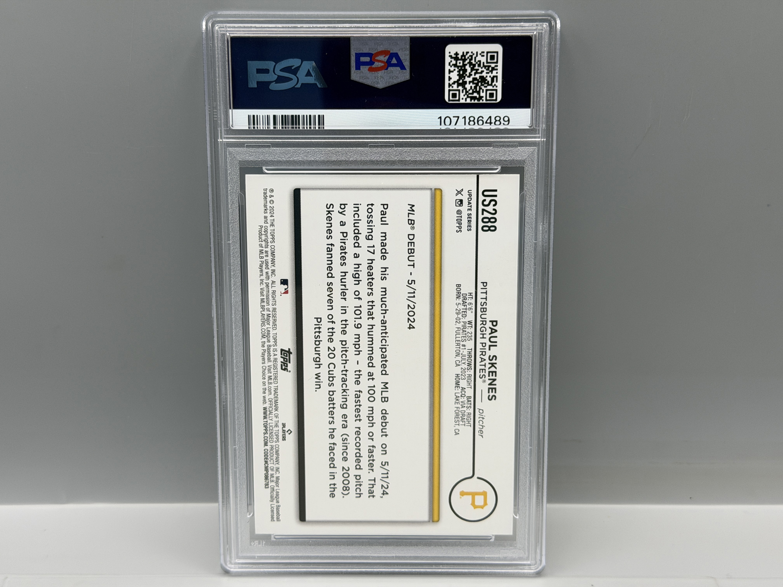 2024 Topps Update Paul Skenes Holiday Variation RC #US288 PSA Gem Mint 10
