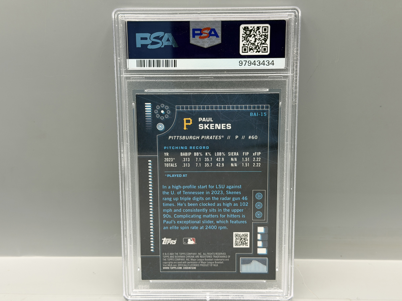 2024 Bowman Chrome Paul Skenes AI Insert RC #BAI-15 PSA Gem Mint 10