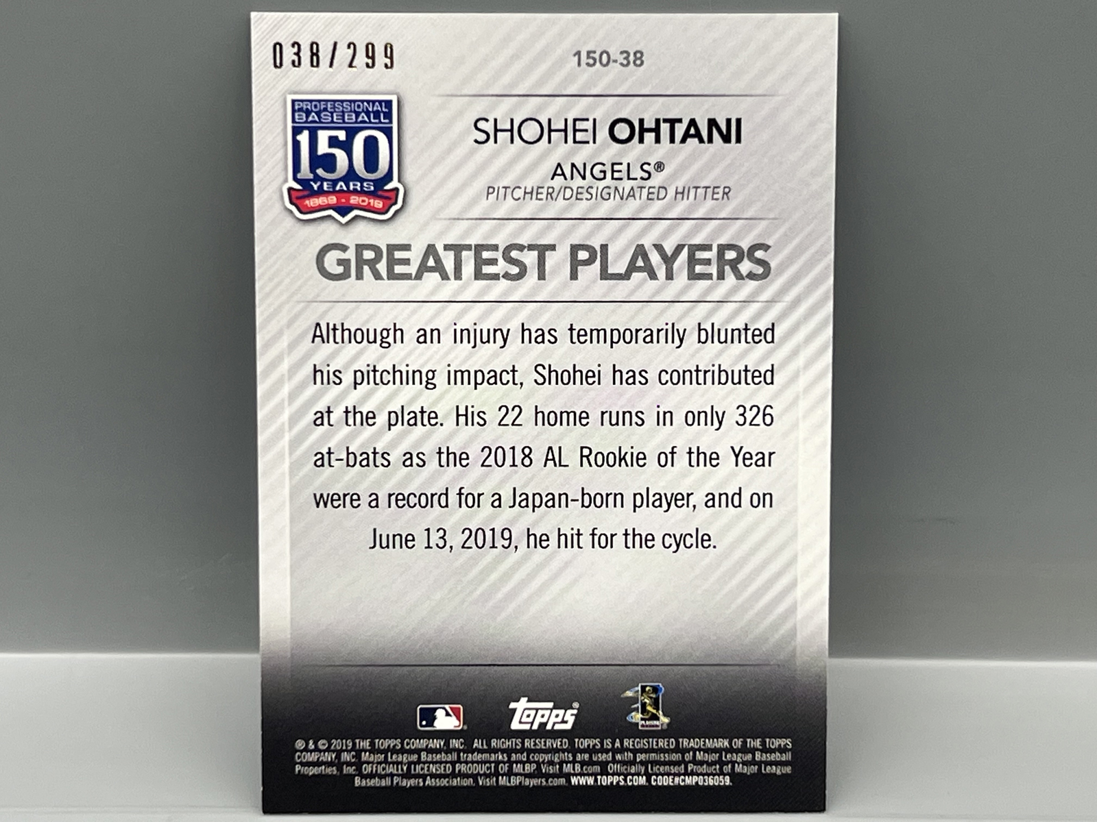 2019 Topps Shohei Ohtani 150th Anniversary Greatest Players #/299
