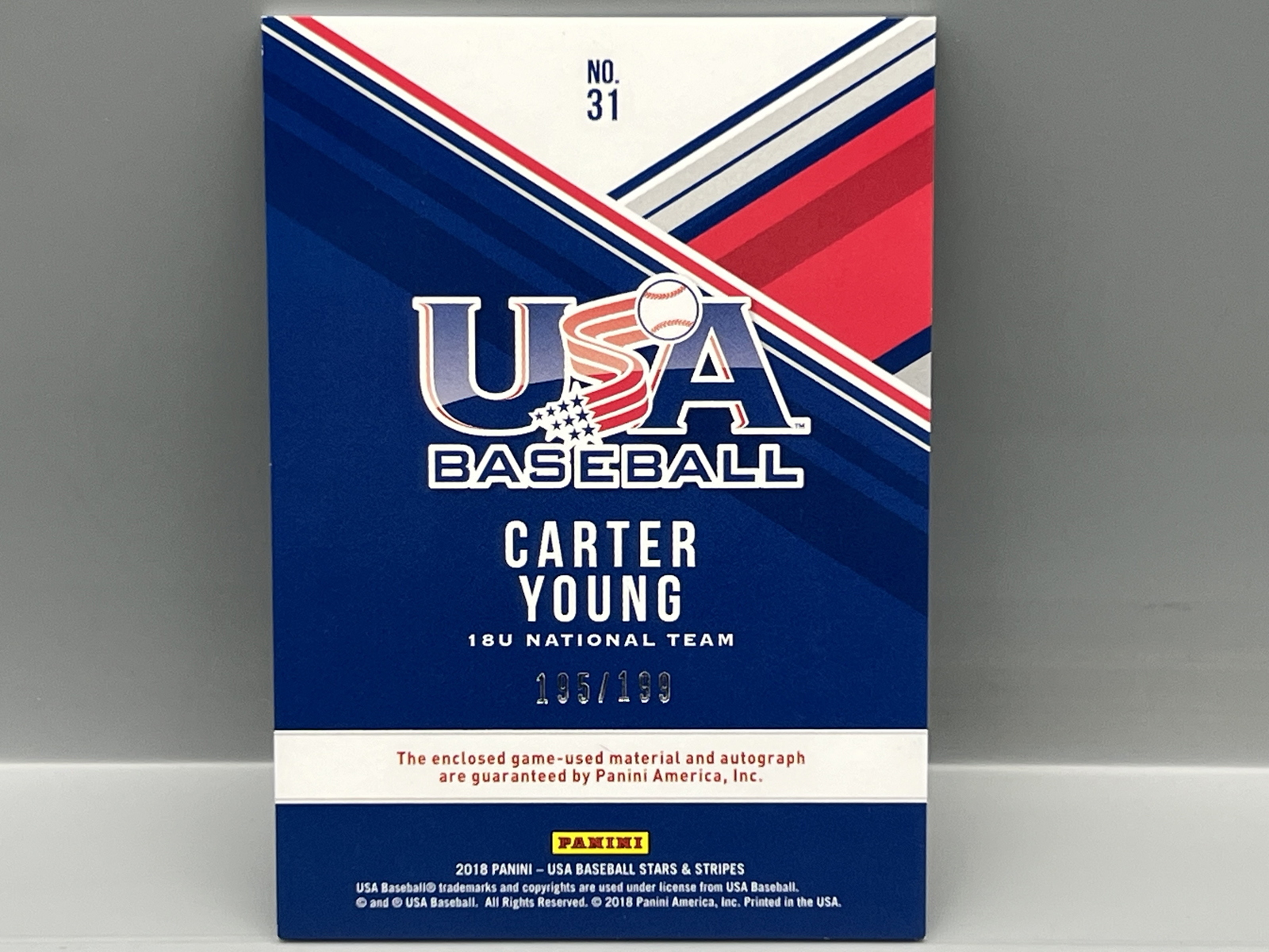2018 Panini USA Baseball Stars & Stripes Carter Young Silhouettes Patch Auto #/199