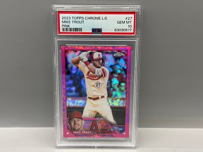 2023 Topps Chrome Mike Trout #27 Pink MLB Logofractor Refractor #066/199 PSA Gem Mint 10