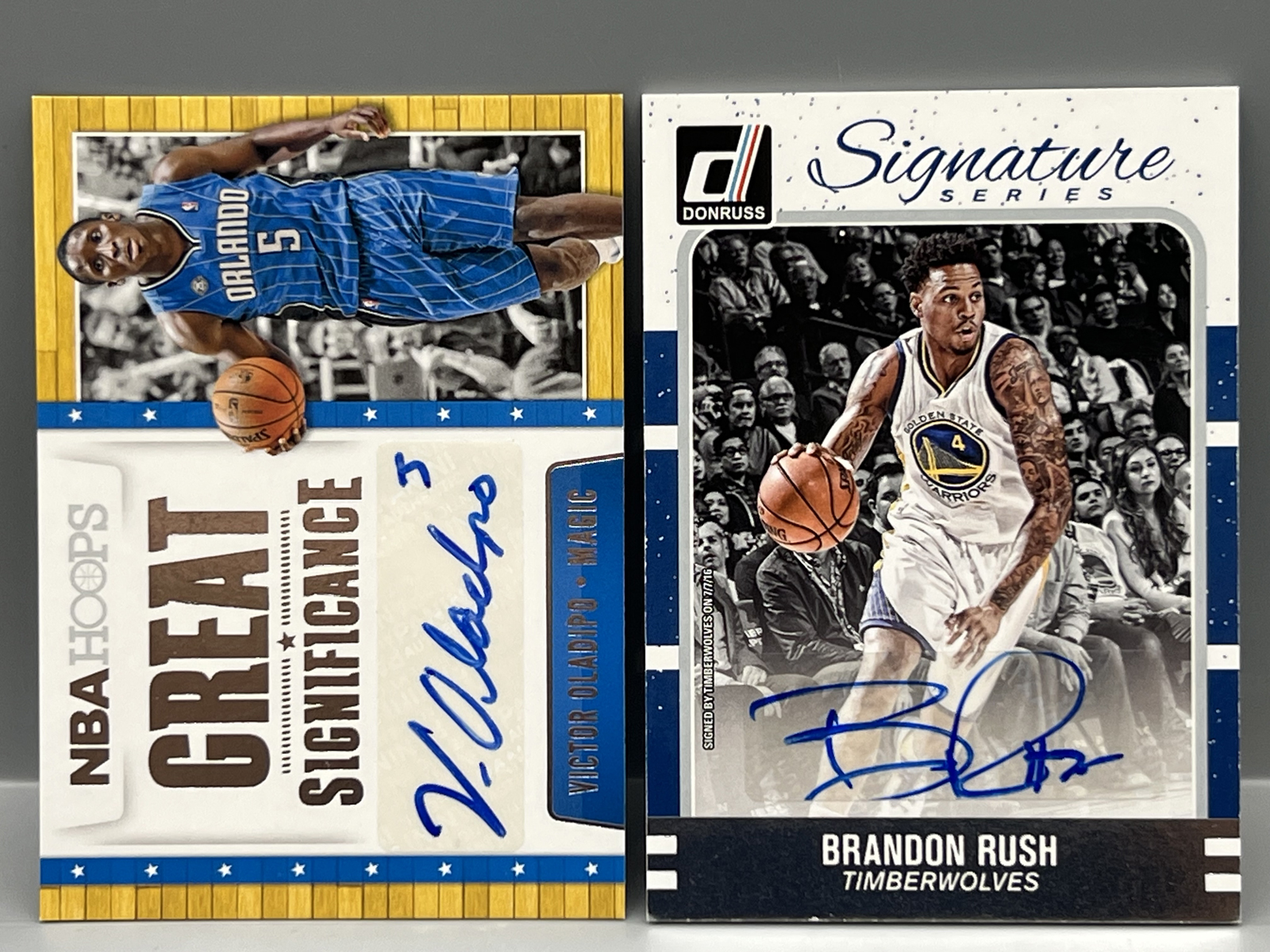 2014-15 Panini Hoops Victor Oladipo Great Signatures Auto #49 & 2016-17 Panini Donruss Brandon Rush Signature Series Auto #46