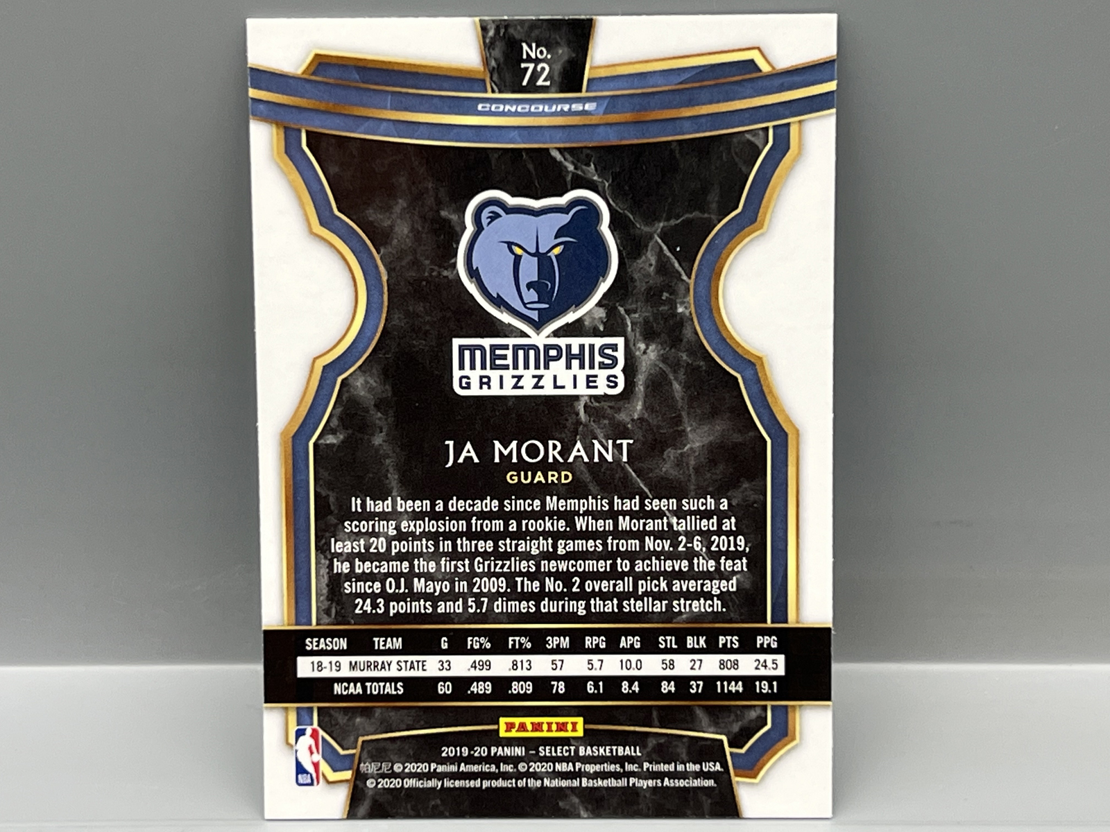 2019-20 Panini Select Ja Morant RC #72
