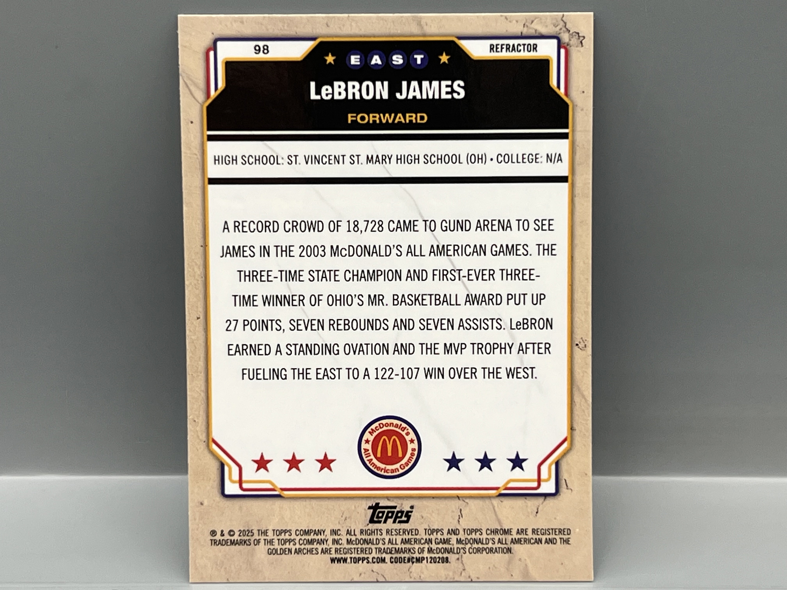 2025 Topps Chrome LeBron James McDonald's All American Refractor #98