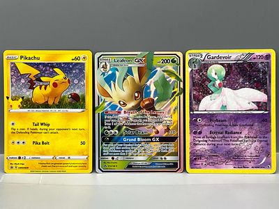 2020 Pokemon SWSH Pikachu Promo #SWSH039, 2018 Sun & Moon Leafeon GX 013/156, & 2013 Black & 
