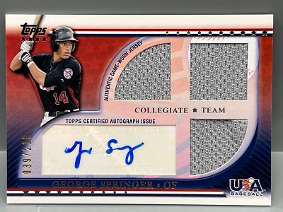 2010 Topps USA Baseball Collegiate Team George Springer Game Worn Patch Auto #/219