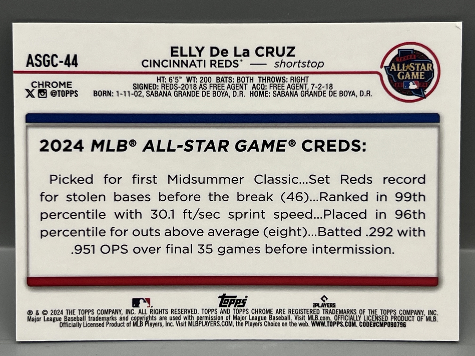 2024 Topps Chrome Elly De La Cruz All Star Refractor RC #ASGC-44