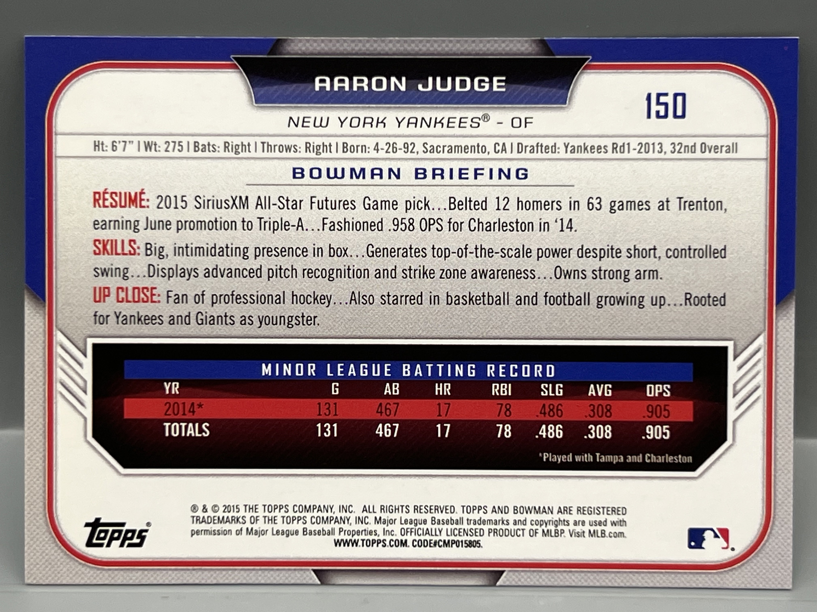 2015 Bowman Paper Aaron Judge Prospect/RC #150