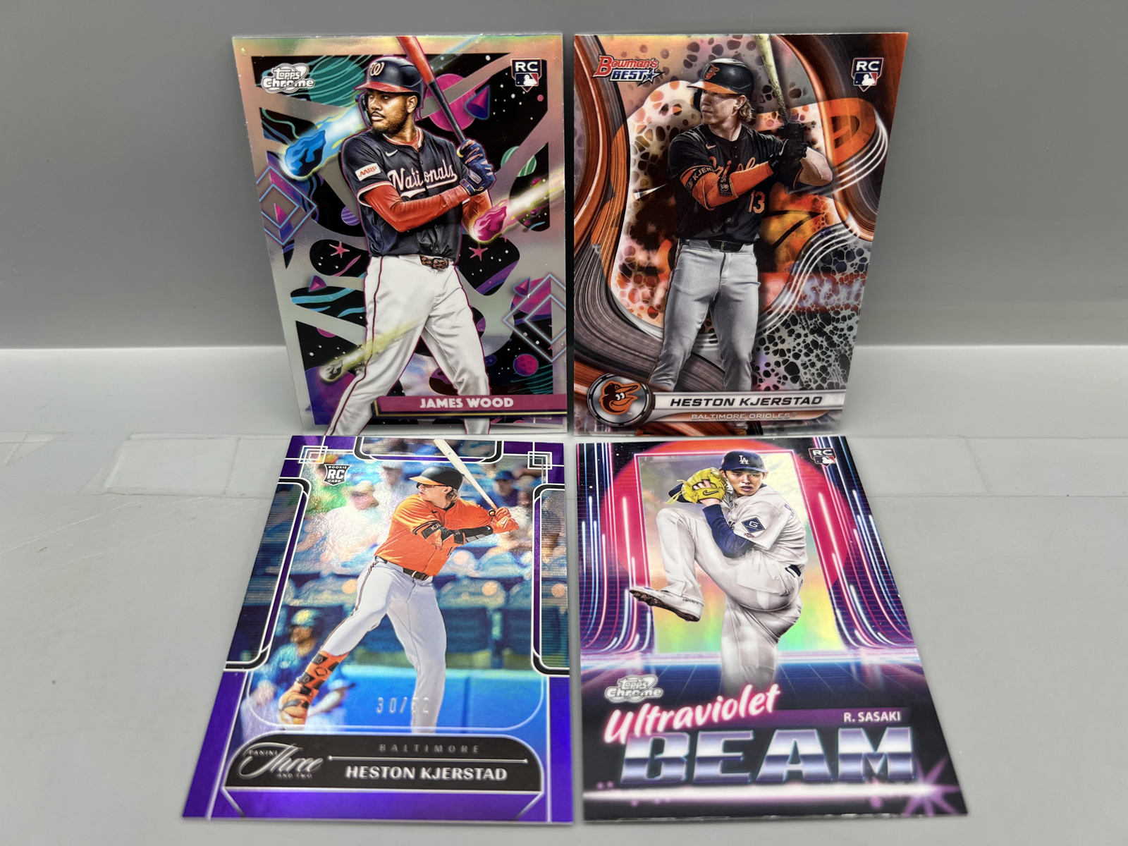 Lot of (4) Modern Baseball Star Player Rookie Parallel Cards - James Wood, Heston Kjerstad, & Roki Sasaki