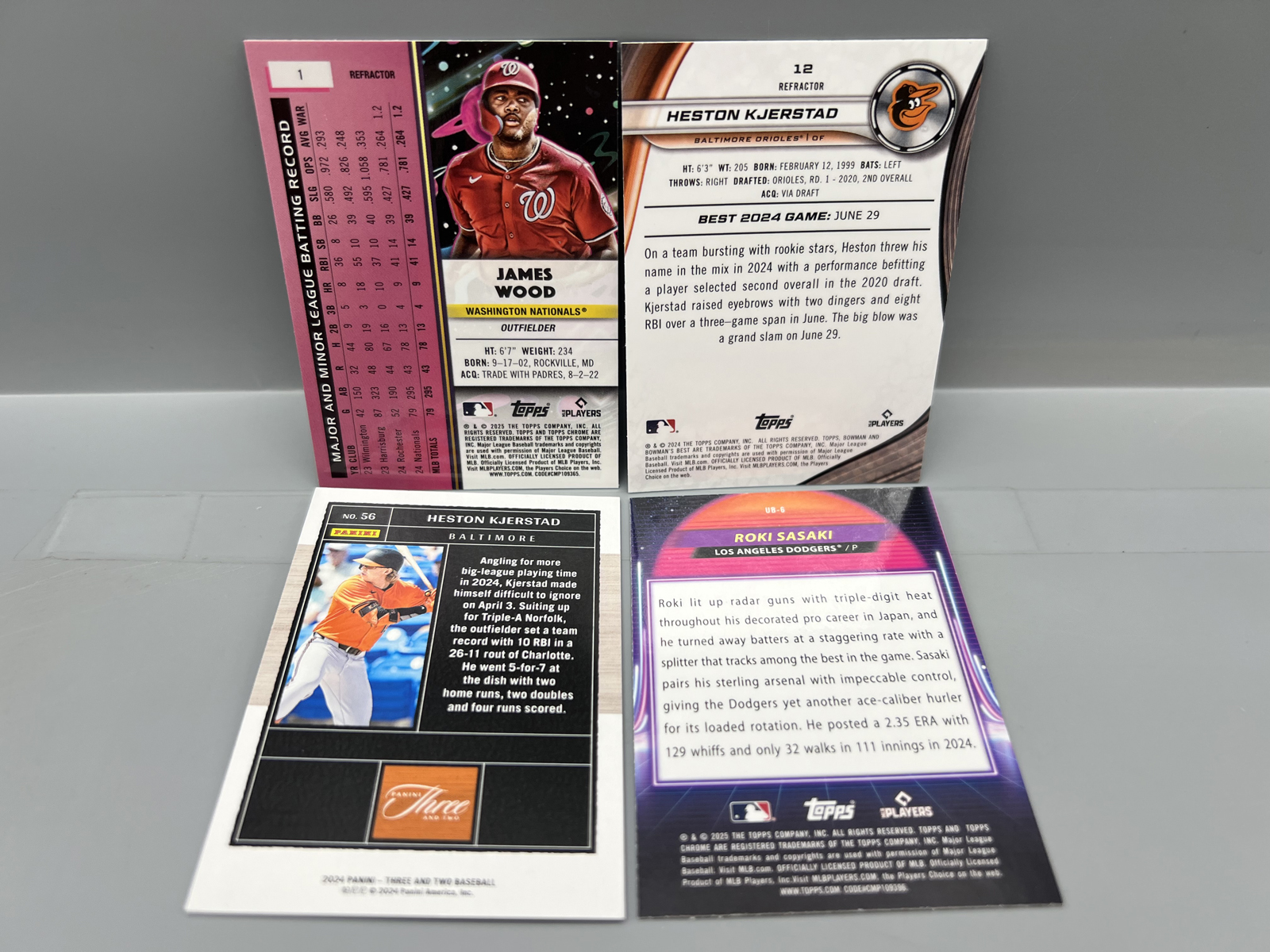 Lot of (4) Modern Baseball Star Player Rookie Parallel Cards - James Wood, Heston Kjerstad, & Roki Sasaki