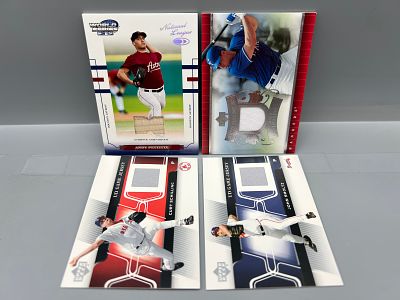 Lot of (4) Baseball Star Player Relic Cards - Andy Pettitte #/100, Mark Teixeira, Curt 