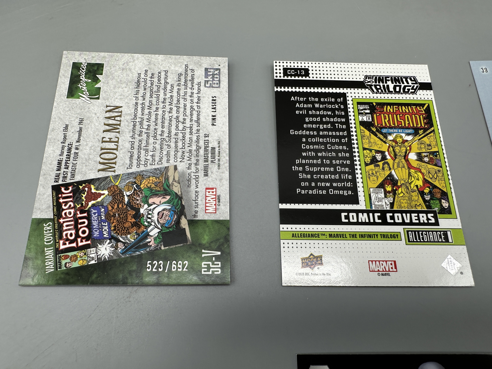 Lot of (6) Modern Marvel Trading Cards Including Masterpieces Metal Universe and Allegiance Parallels