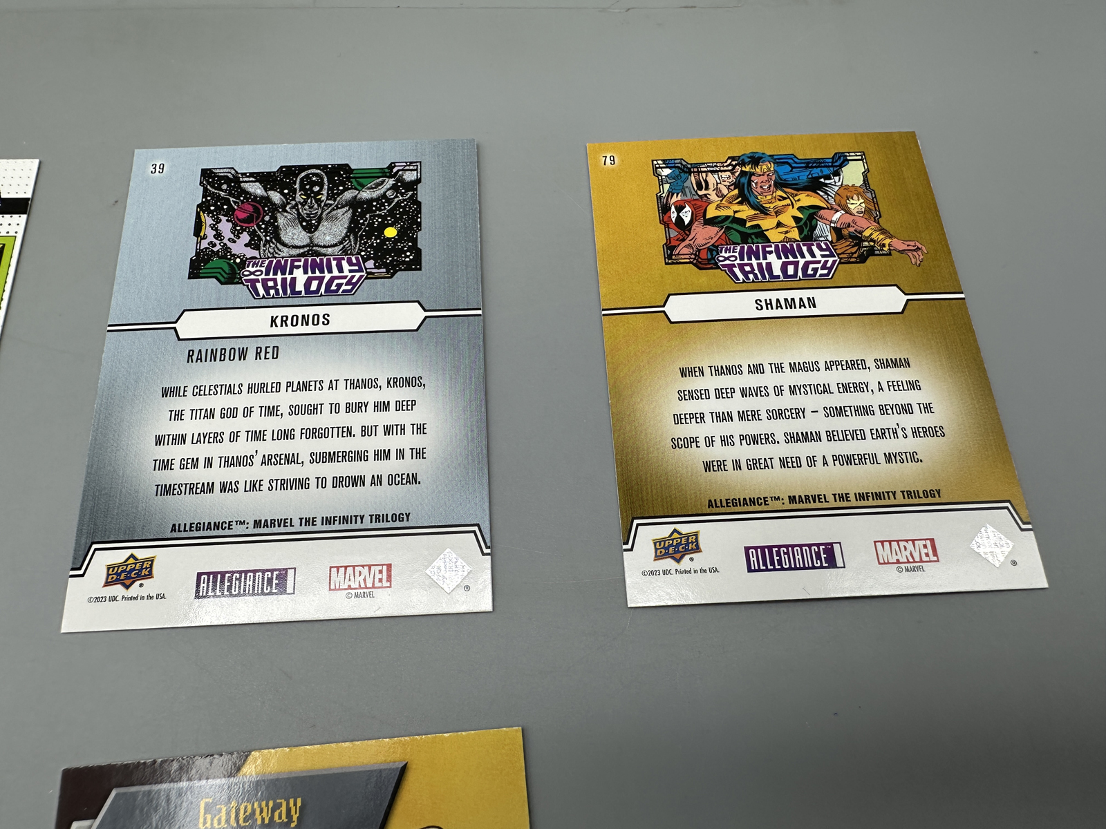 Lot of (6) Modern Marvel Trading Cards Including Masterpieces Metal Universe and Allegiance Parallels