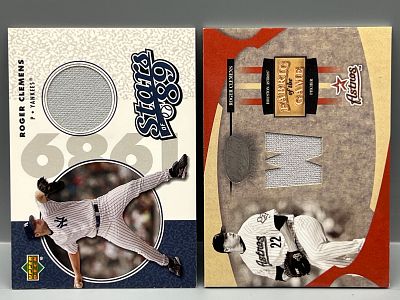 2002 Upper Deck Stars of '89 Roger Clemens Relic & 2005 Leaf Certified Fabric of The Game Relic 