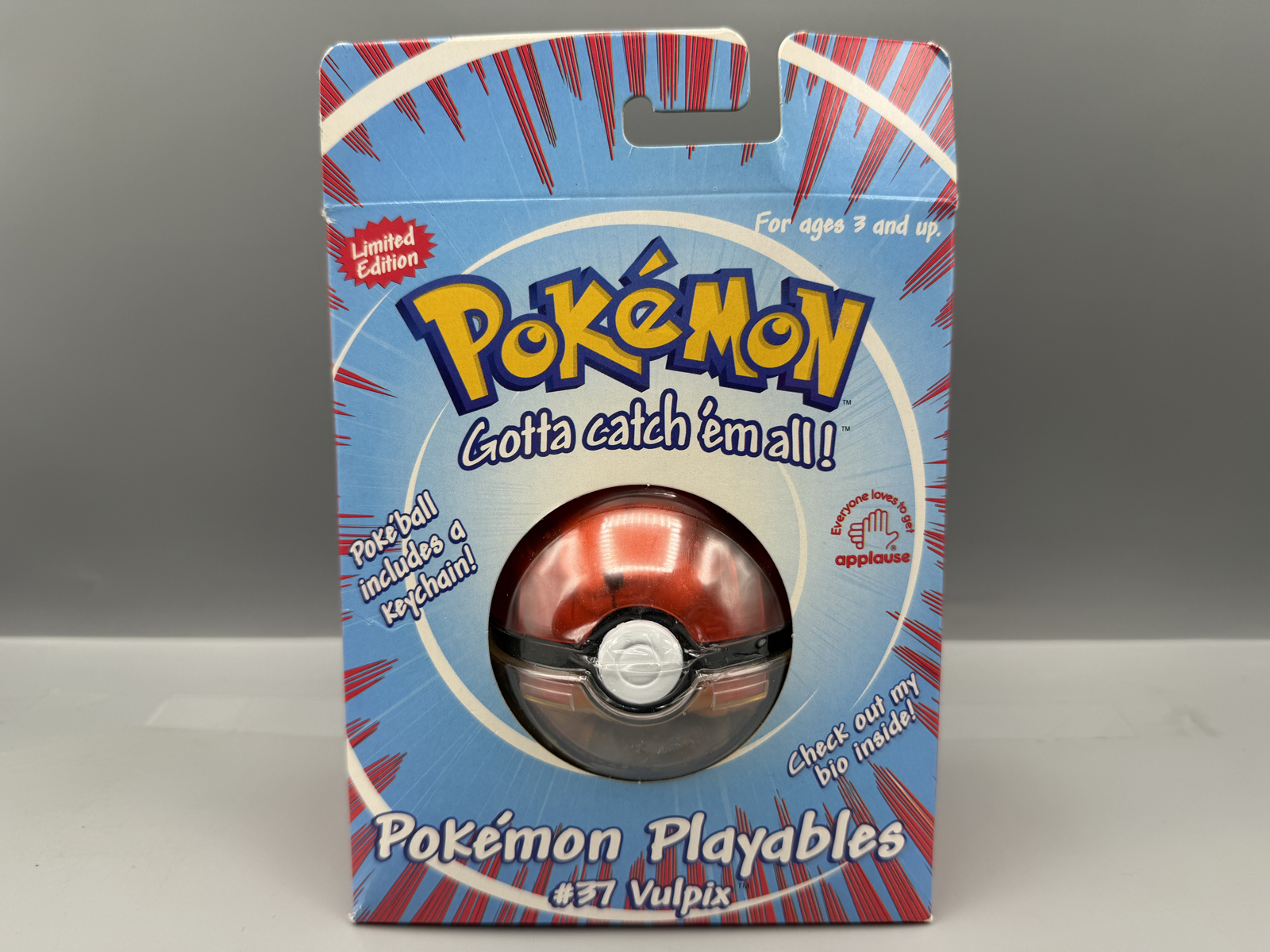 1999 Applause Pokemon Playables Vulpix #37 Mini Plush in Pokeball Keychain - Original packaging