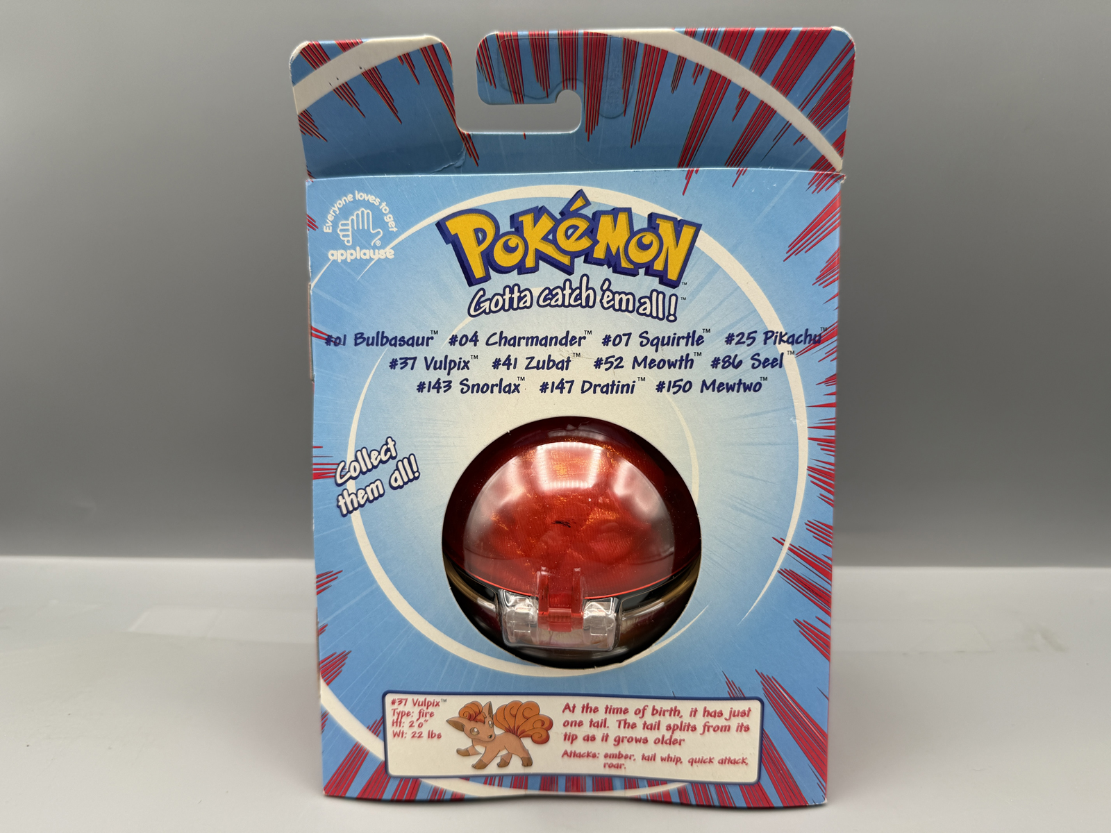 1999 Applause Pokemon Playables Vulpix #37 Mini Plush in Pokeball Keychain - Original packaging
