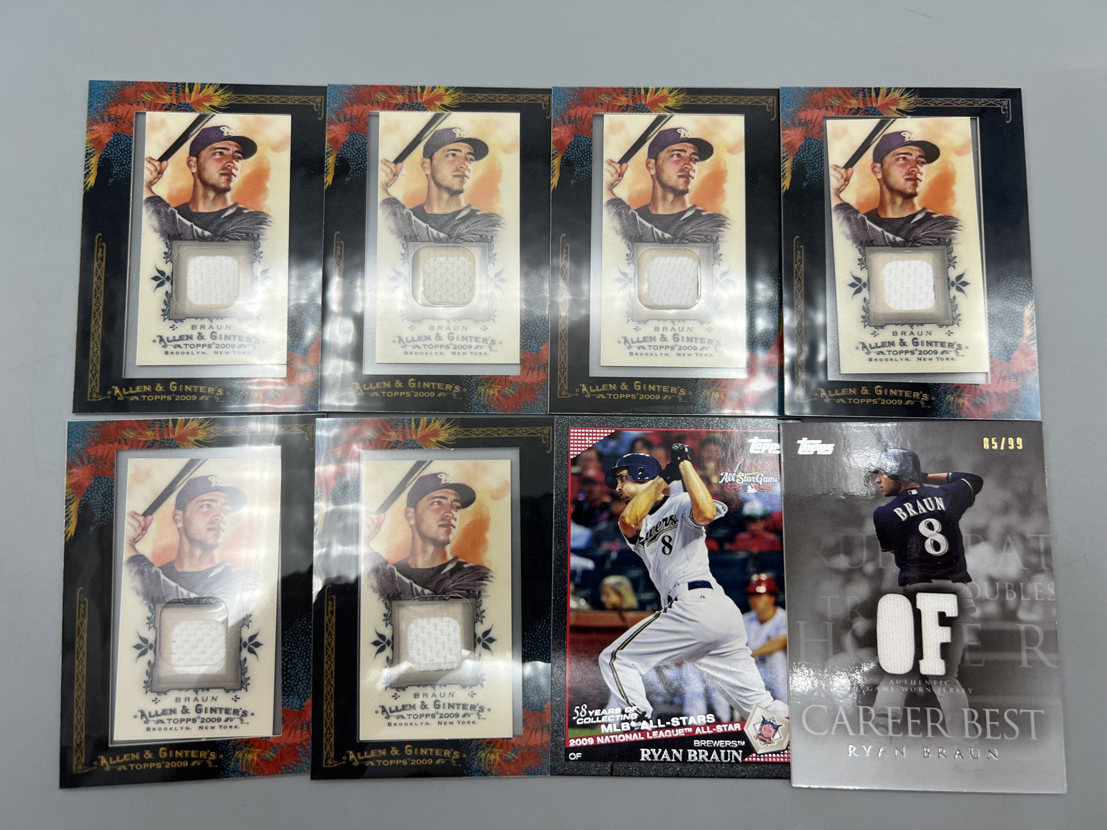 Lot of (8) Ryan Braun Baseball Relic & Serial Numbered Trading Cards