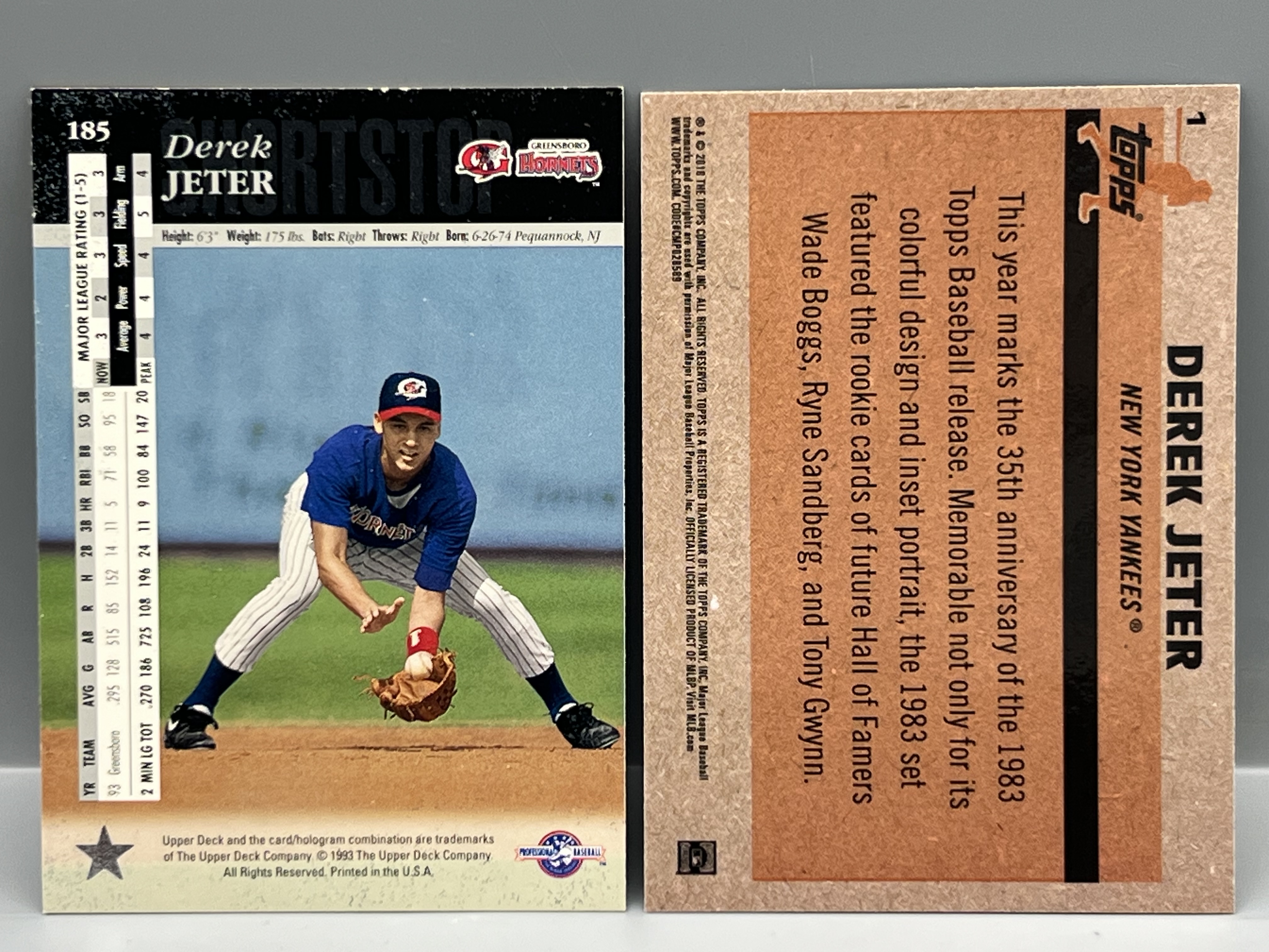 1994 Upper Deck Derek Jeter Minor League #185 & 2018 Topps Chrome 1983 35th Anniversay Mojo Refractor #1
