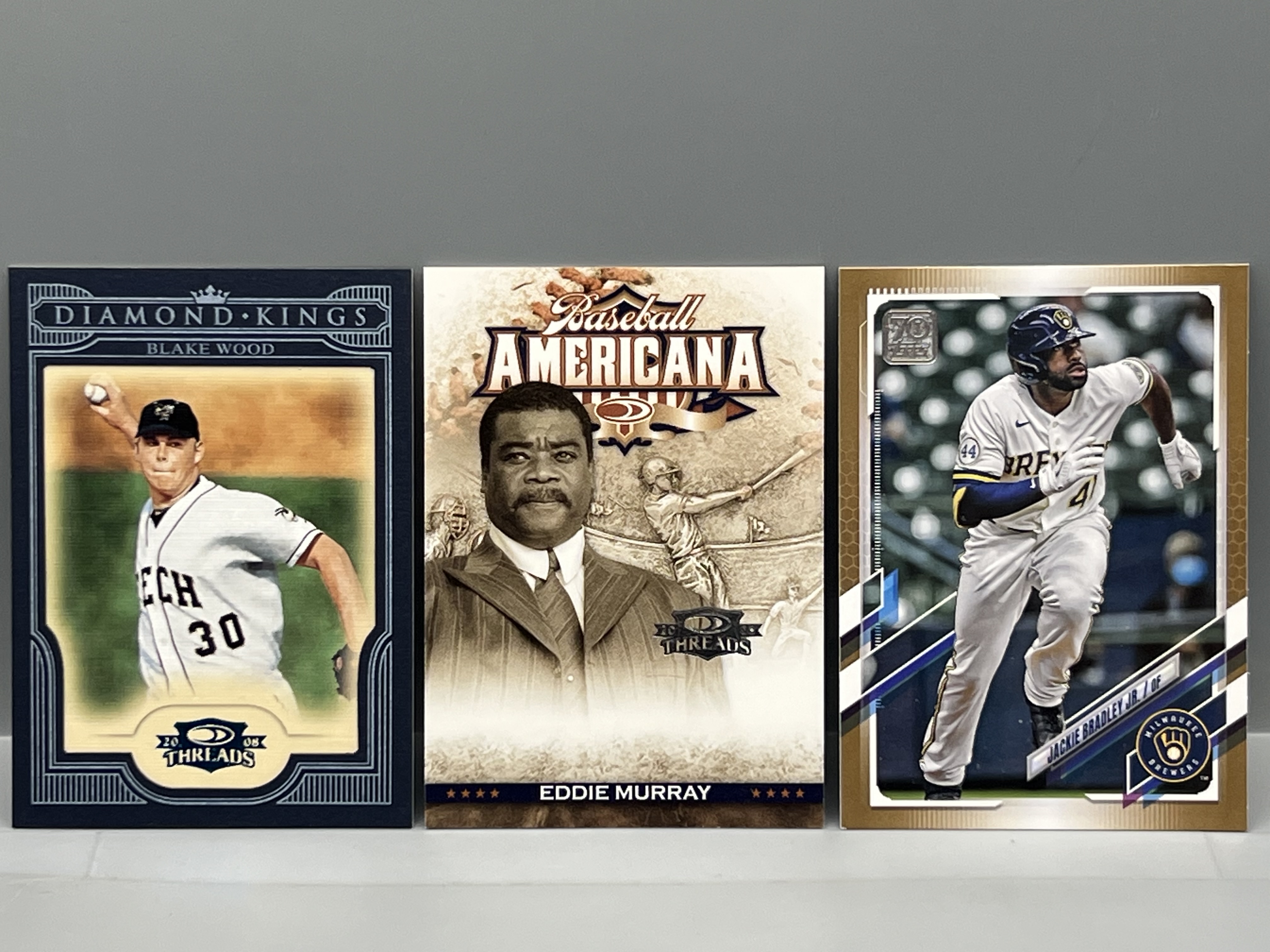 (3) Baseball Serial Numbered Cards - Eddie Murray #/500, Blake Wood #50, Jackie Bradley Jr. #/2021