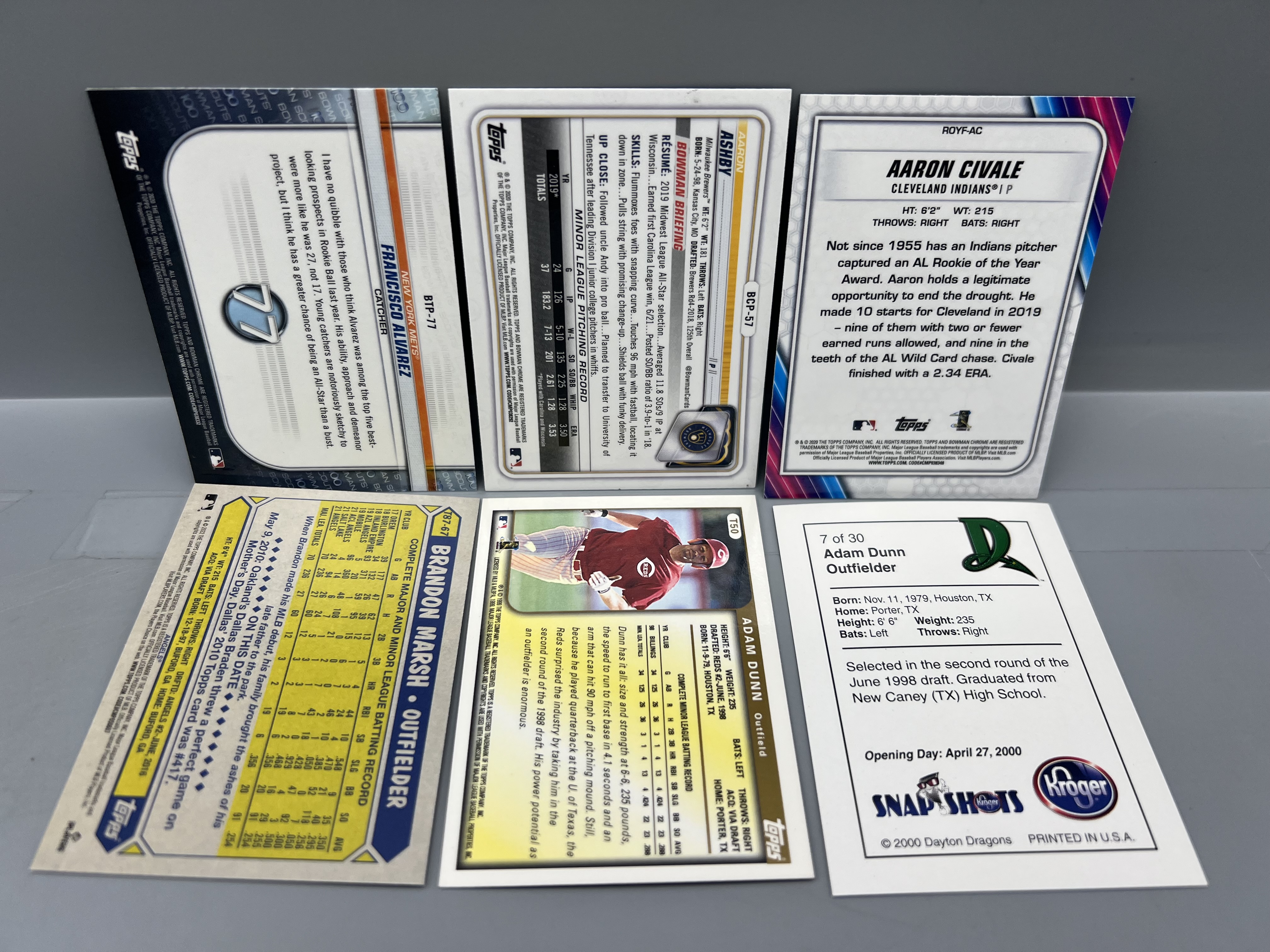 (6) Modern Baseball Star Player Rookie Cards - Adam Dunn, Brandon Marsh, Francisco Alvarez