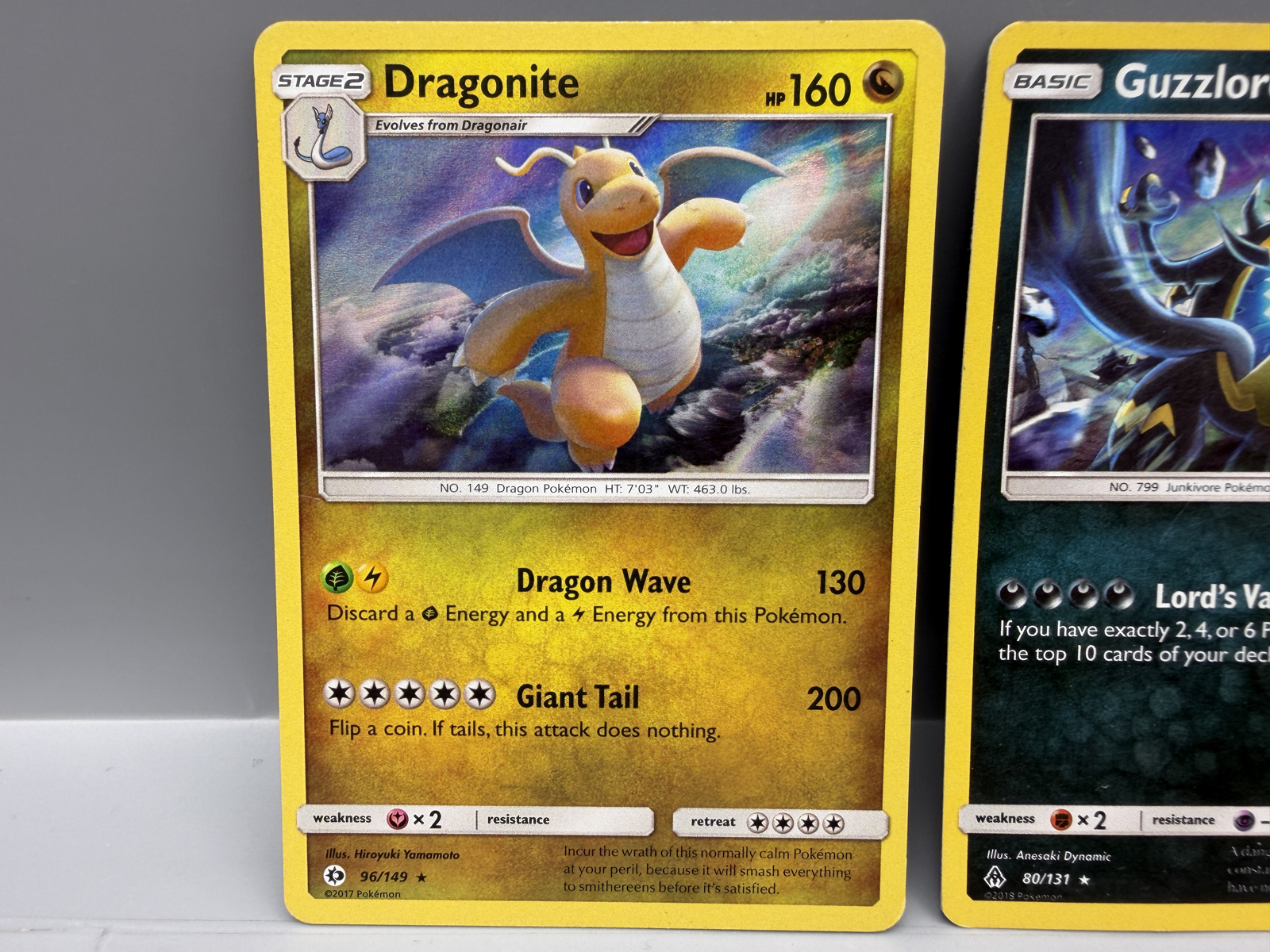 Pokemon Holo Lot of 3 - Dragonite, Guzzlord (crease), Rabsca