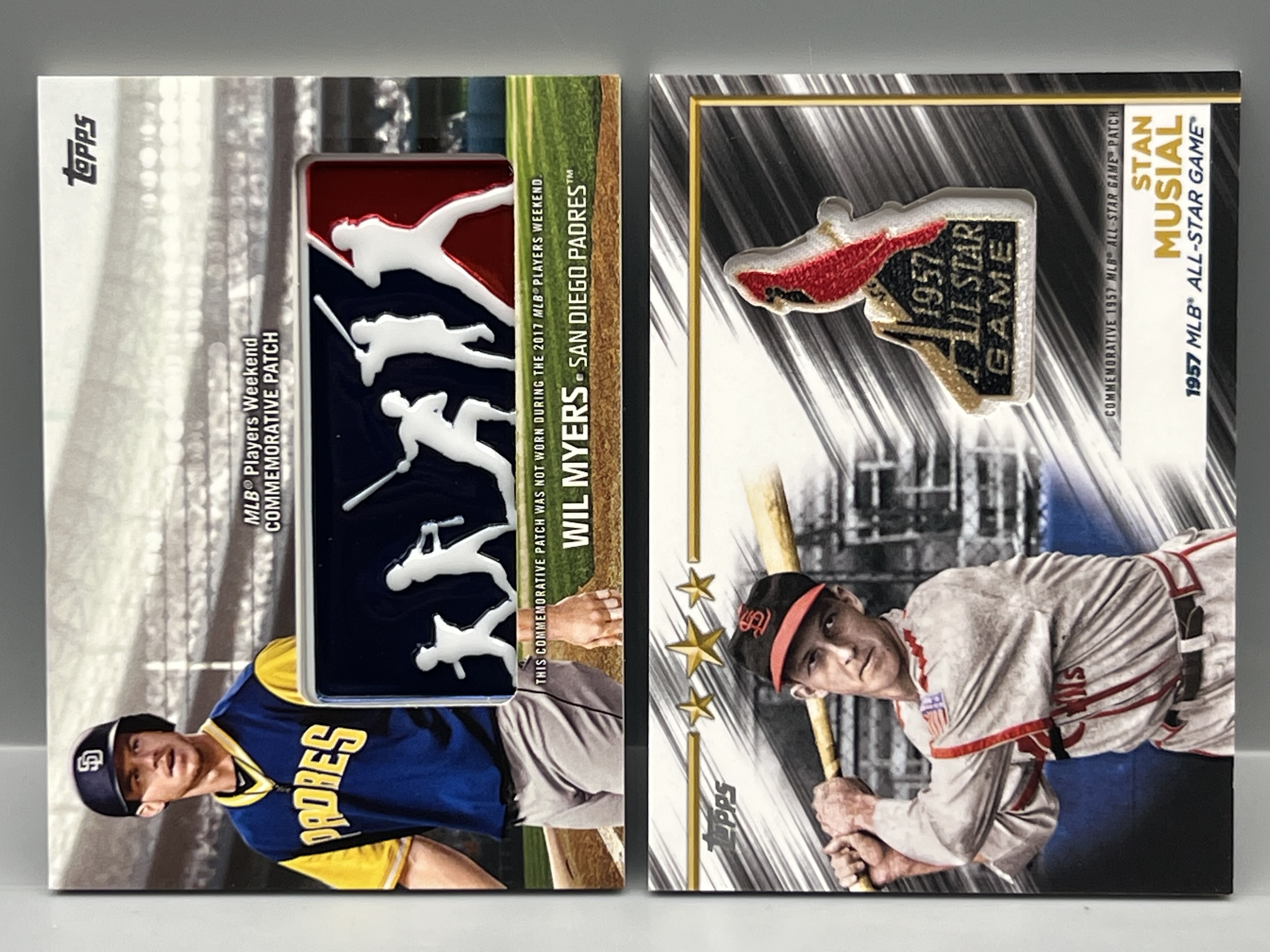 2018 Topps Series One Wil Myers Manufactured Patch & 2022 Topps Series Two Stan Musial Manufactured Patch