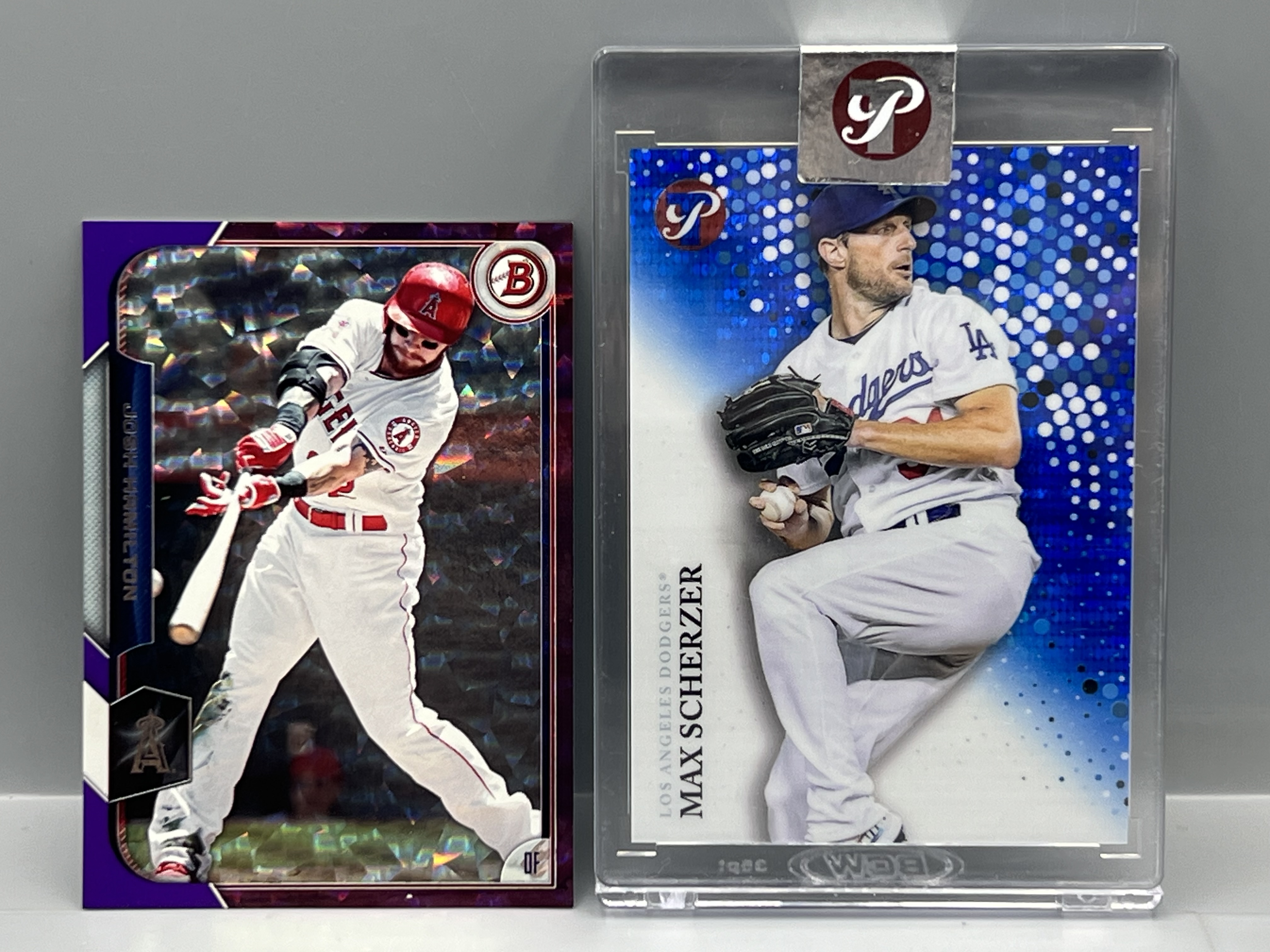2015 Bowman Josh Hamilton Purple #/50 & 2022 Topps Pristine Max Scherzer Blue #/75