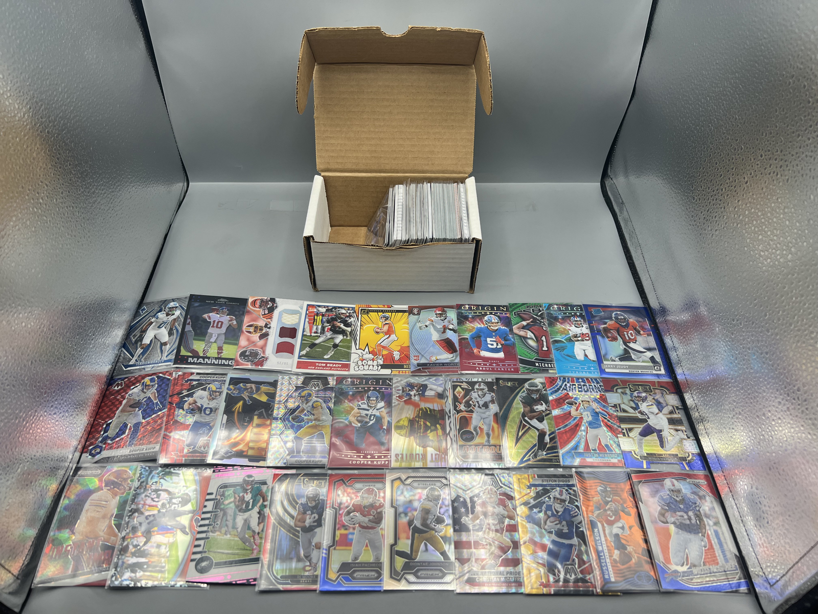 Box of Assorted Football Cards W/ Many Stars, RCs, & Parallels