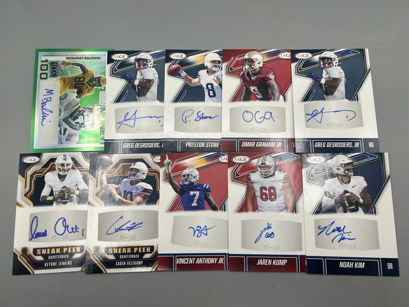 Lot of (10) Assorted Football Autograph Cards