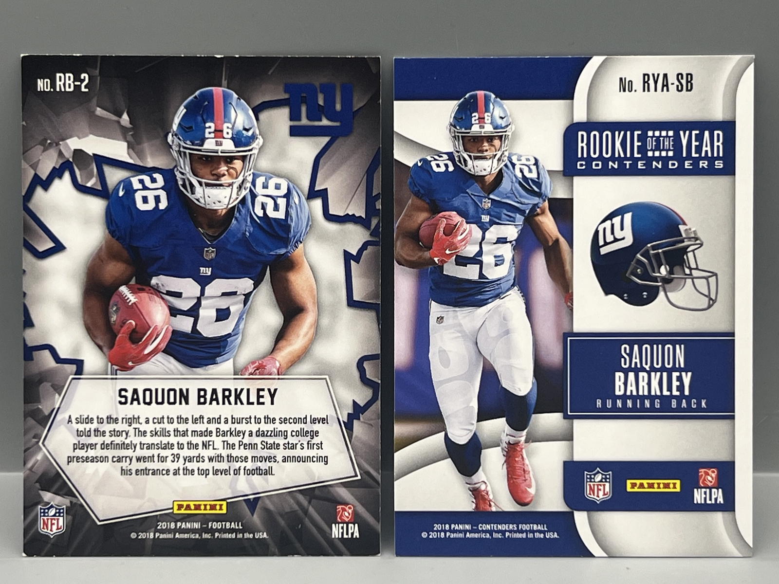 2018 Panini Saquon Barkley RC #RB-2 & 2018 Panini Contenders RC #RYA-SB