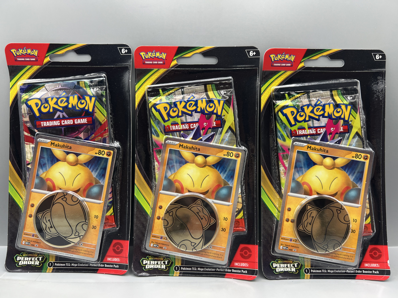 (3) 2026 Pokemon Mega Evolution Perfect Order Factory Sealed Makuhita Promo Hanger Packs