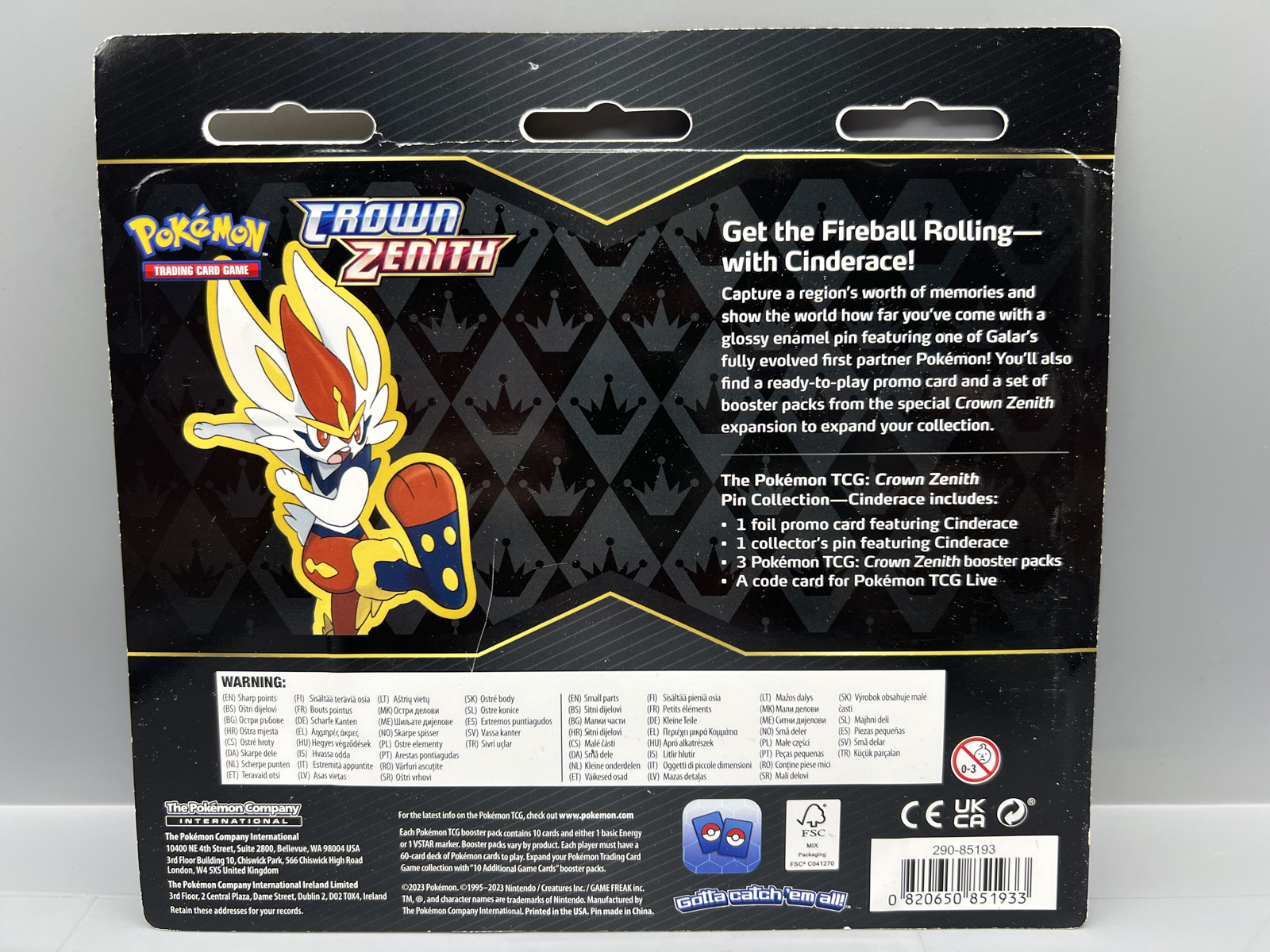 2023 Pokemon Sword And Shield Crown Zenith Cinderace Pin Collection