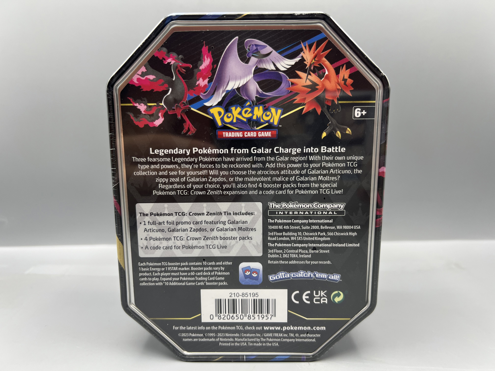 2023 Pokemon Sword & Shield Crown Zenith Galarian Moltres Factory Sealed Tin