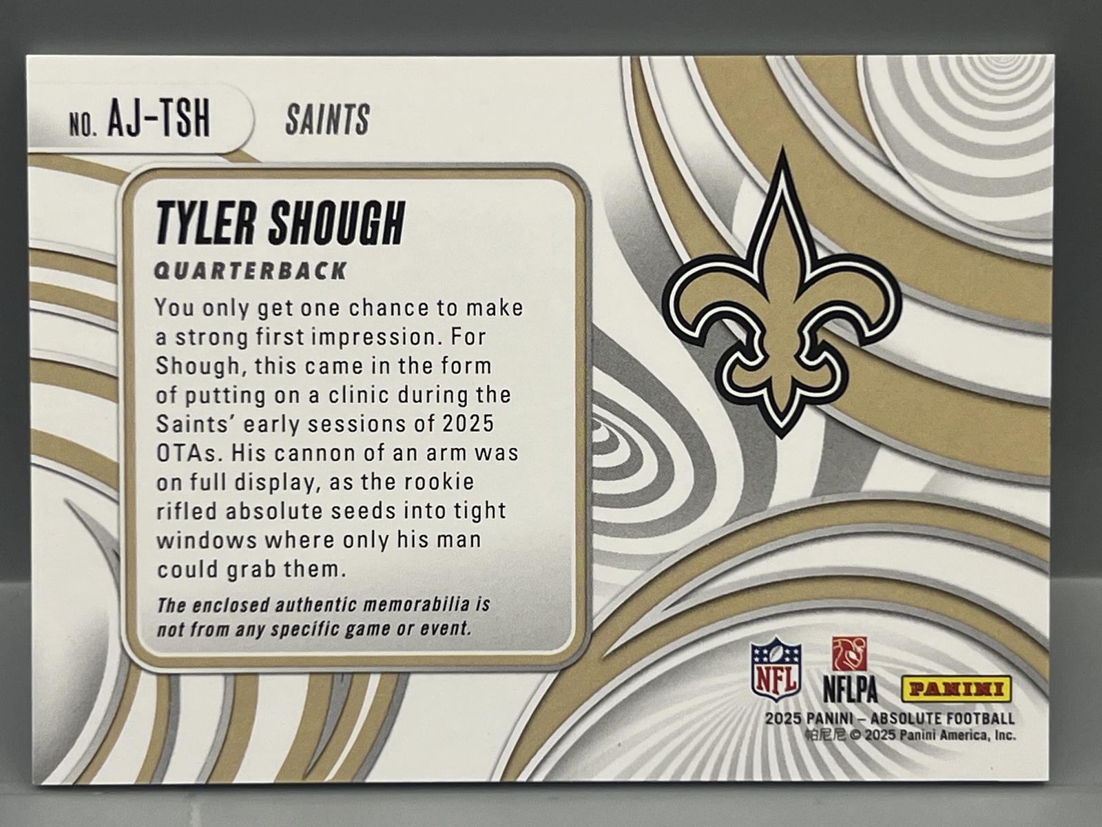 2025 Panini Absolute Tyler Shough Absolute Authentic RC Jersey Relic Q#AJ-TSH