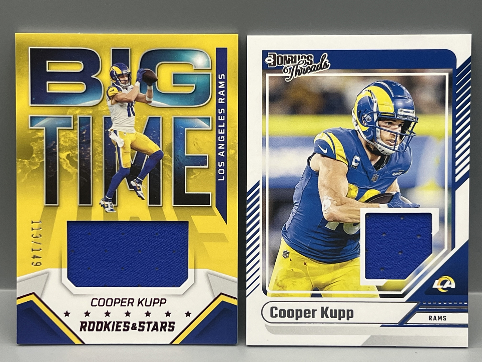 Cooper Kupp 2022 Panini Rookies & Stars Player Worn Big Time Relic #/149 & 2024 Panini Donruss Threads Relic