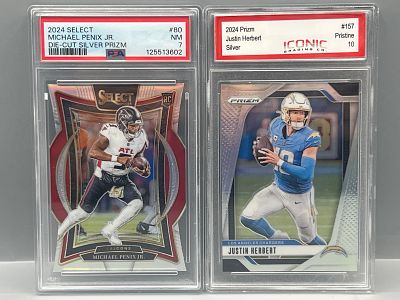 2024 Panini Select Michael Penix Jr. Die Cut Silver Prizm RC #80 PSA NM 7 & 2024 Panini Prizm 